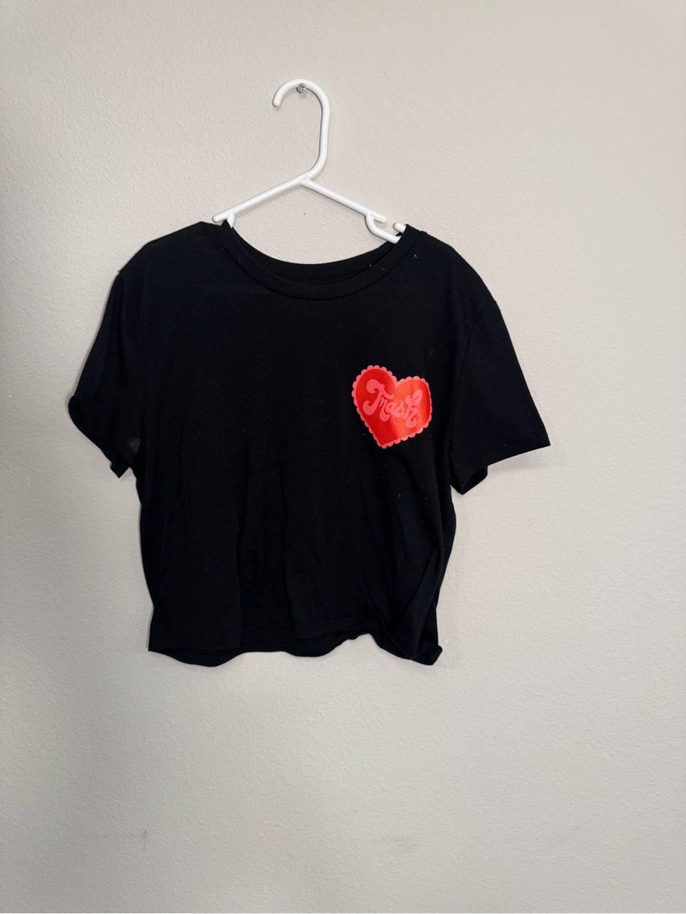Black Crop Tee with Red Heart Patch